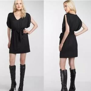 Y2K Juicy Couture V Neck Dress S Black Tie Waist Casual Plunge Mini Short Belted